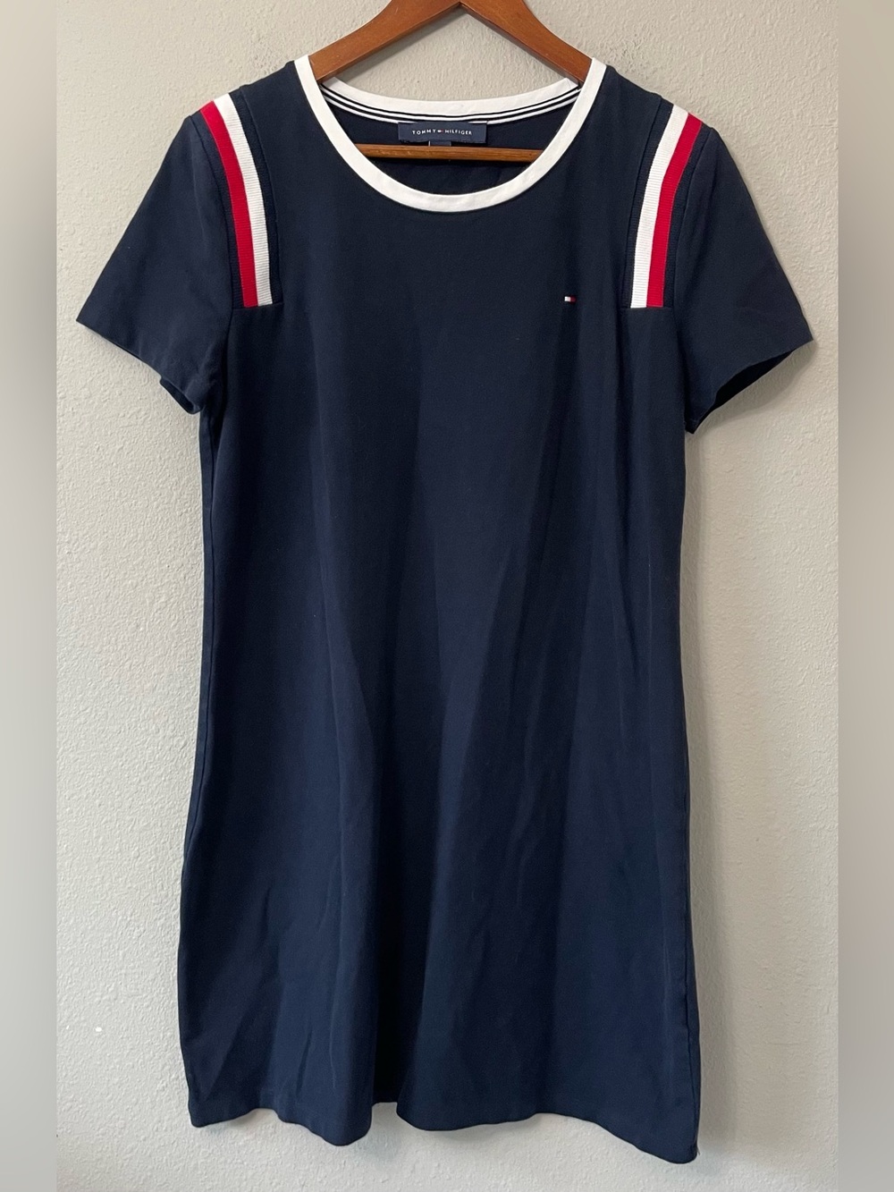Y2K  Tommy Hilfiger Navy Flag Logo T-Shirt Mini Dress M